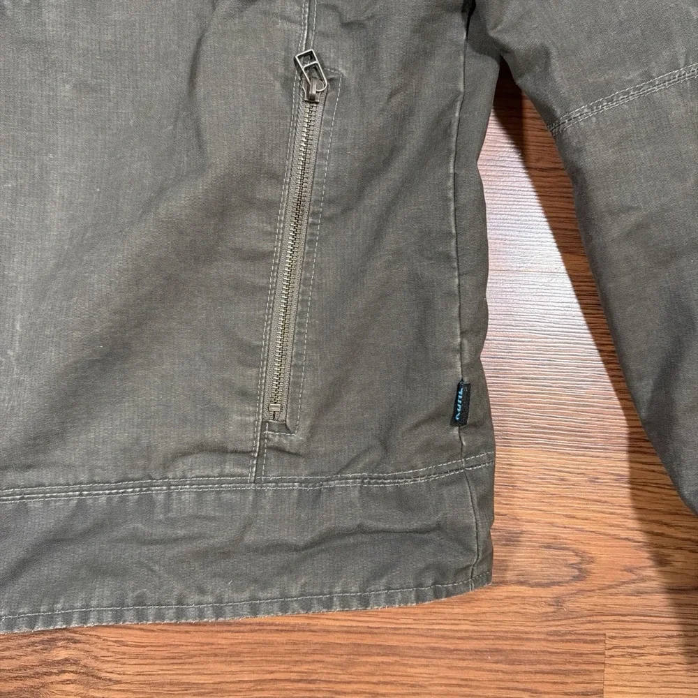 Kuhl Burr Jacket Mens Sz L Army Green Vintage Patina Dye Lined Canvas Chore Hike